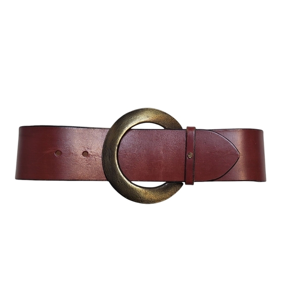 Etienne Aigner Vintage Statement Belt Leather Wide Metal Buckle Waist Size 26 - Picture 1 of 8